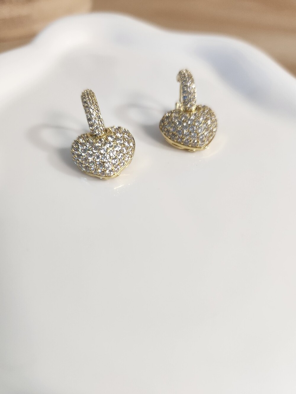 18k Gold Plated Pave Heart Earrings